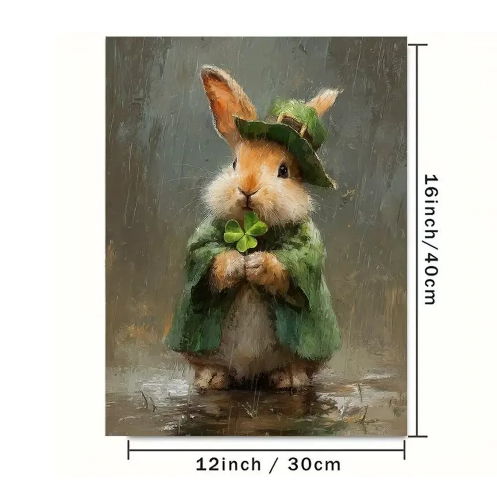 Bunny Clover St. Patrick's Day Canvas Print - Rabbit and Clover Irish Good Luck